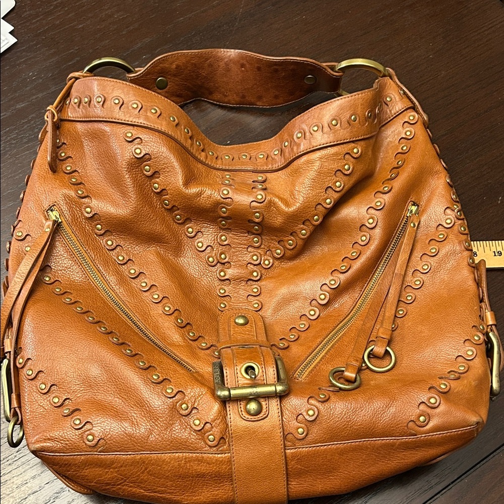 Isabella Fiore Tan Leather Hobo Bag